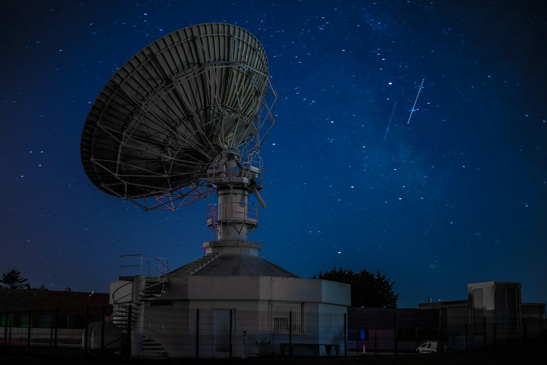 Large satellite dish pointed at the sky
