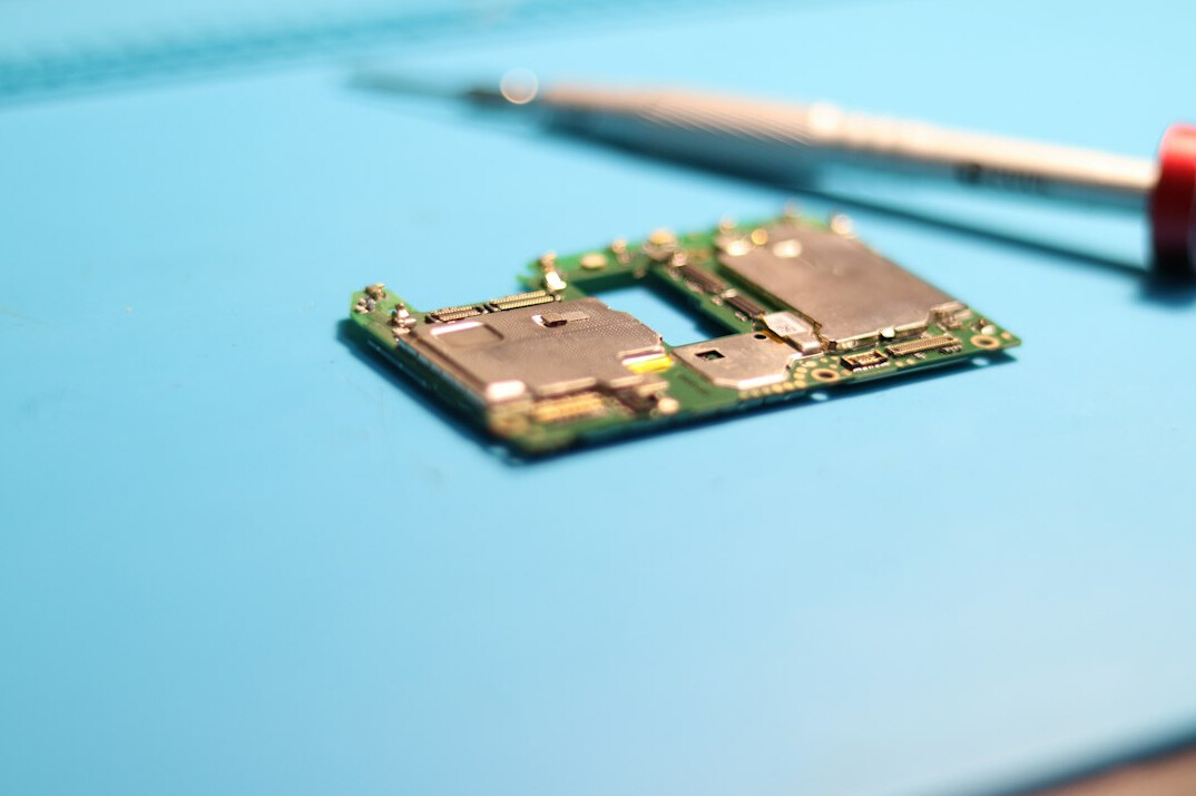 Close-up of a green electronic circuit board