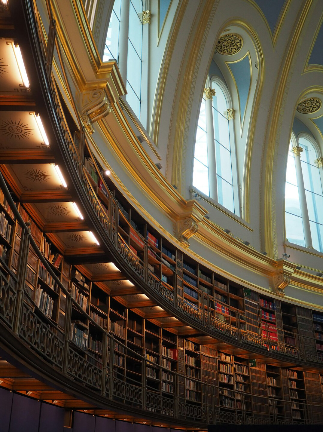 Grand library with tall bookshelves